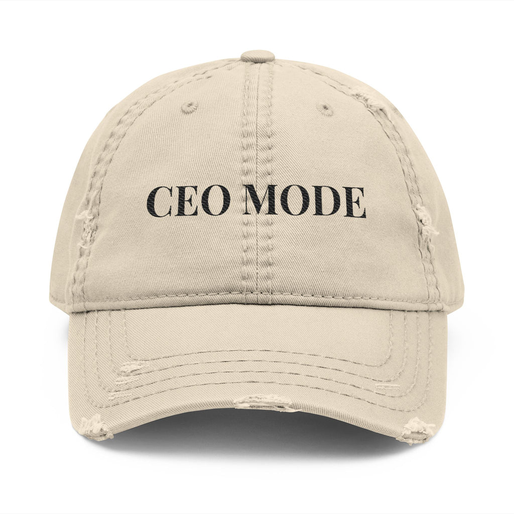 CEO Mode | Built Not Bought Embroidered Distressed Dad Hat (Khaki)