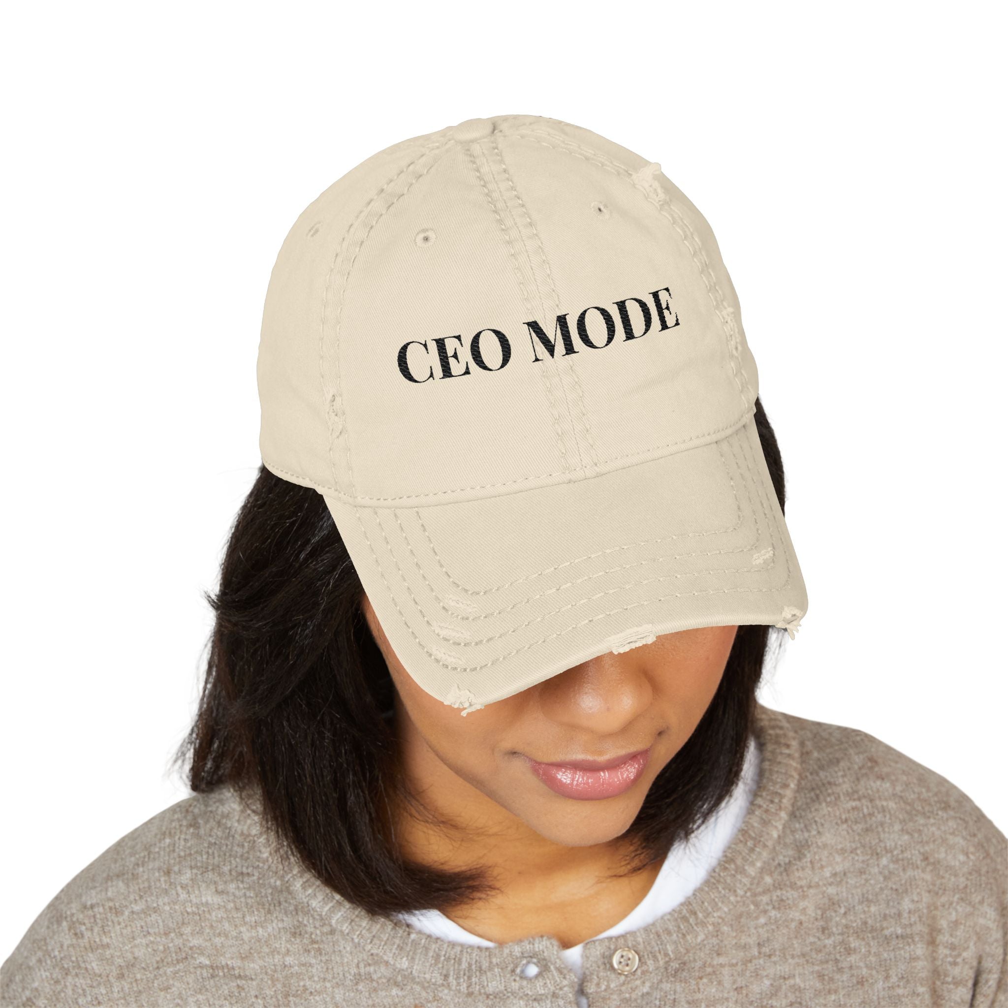 CEO Mode | Built Not Bought Embroidered Distressed Dad Hat (Khaki)